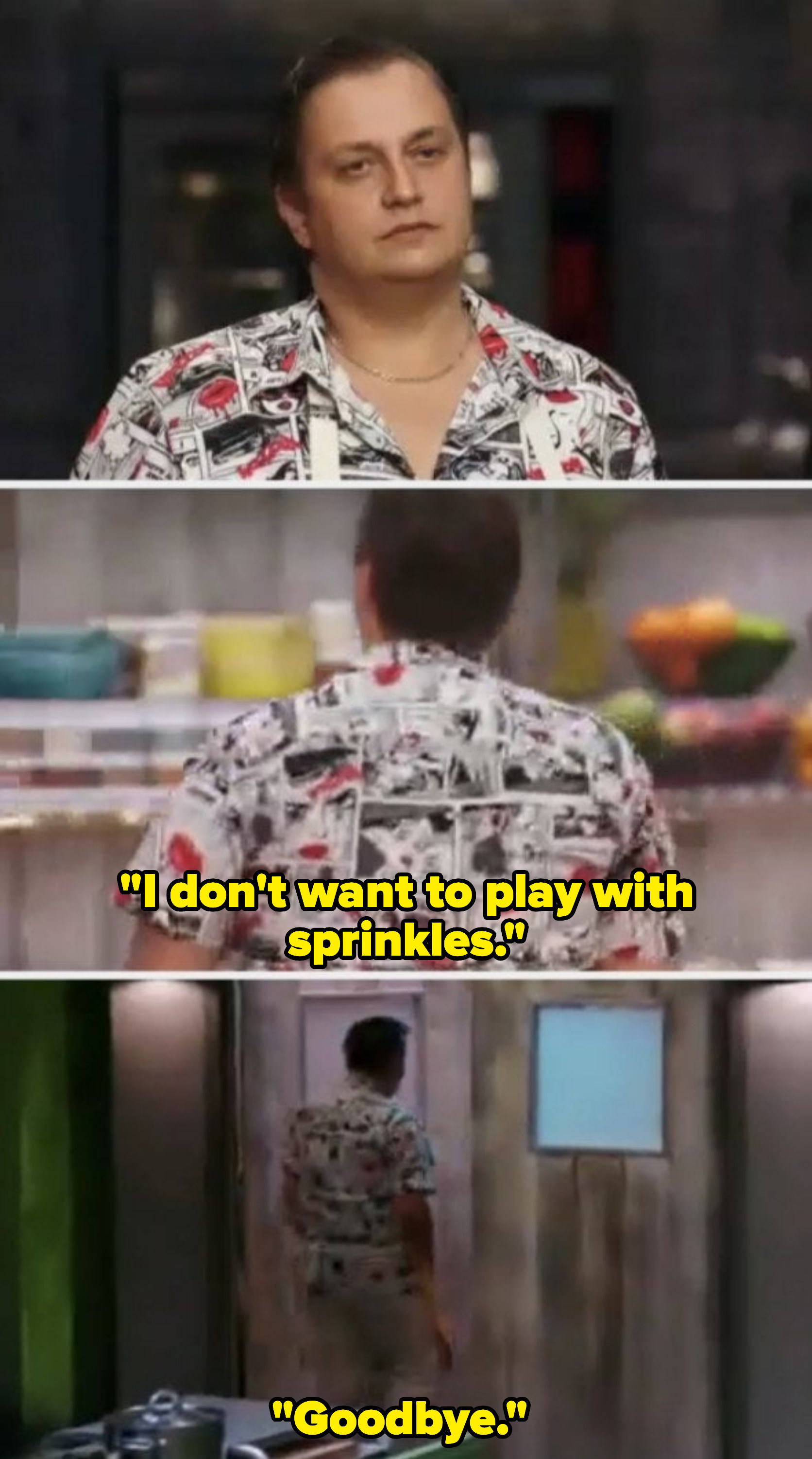 a contestant walks off set because of sprinkles