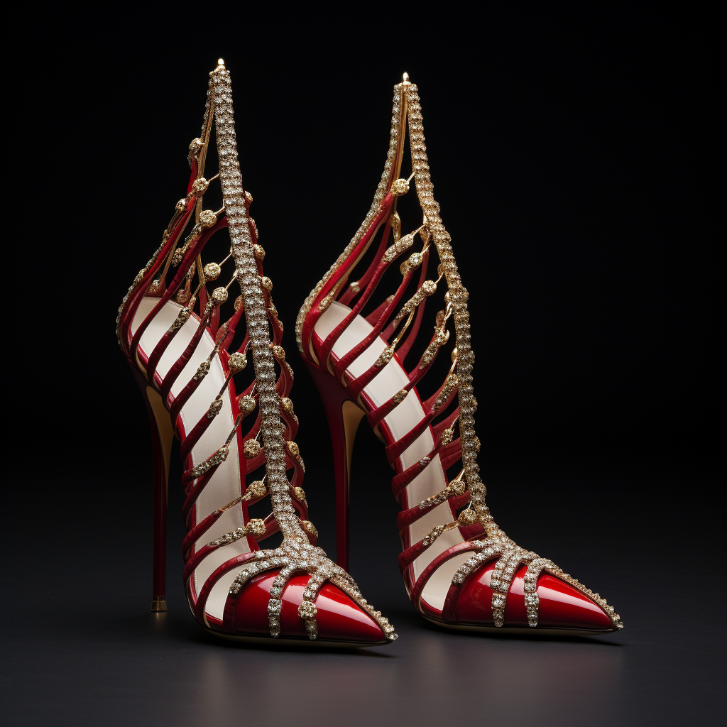 Heels with red bars and diamonds on them