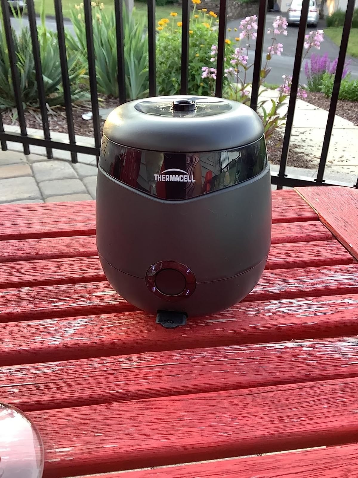 Reviewer&#x27;s black thermacell on patio table