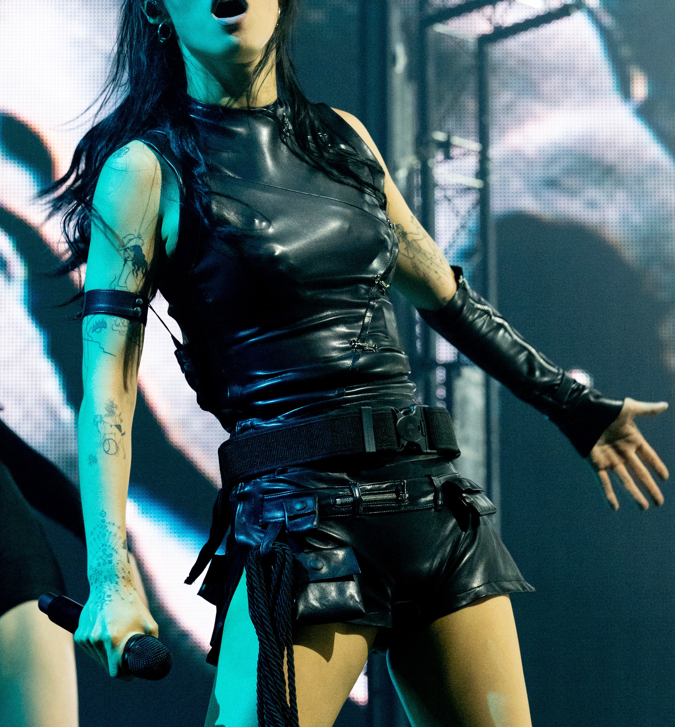 Close-up of Rina performing