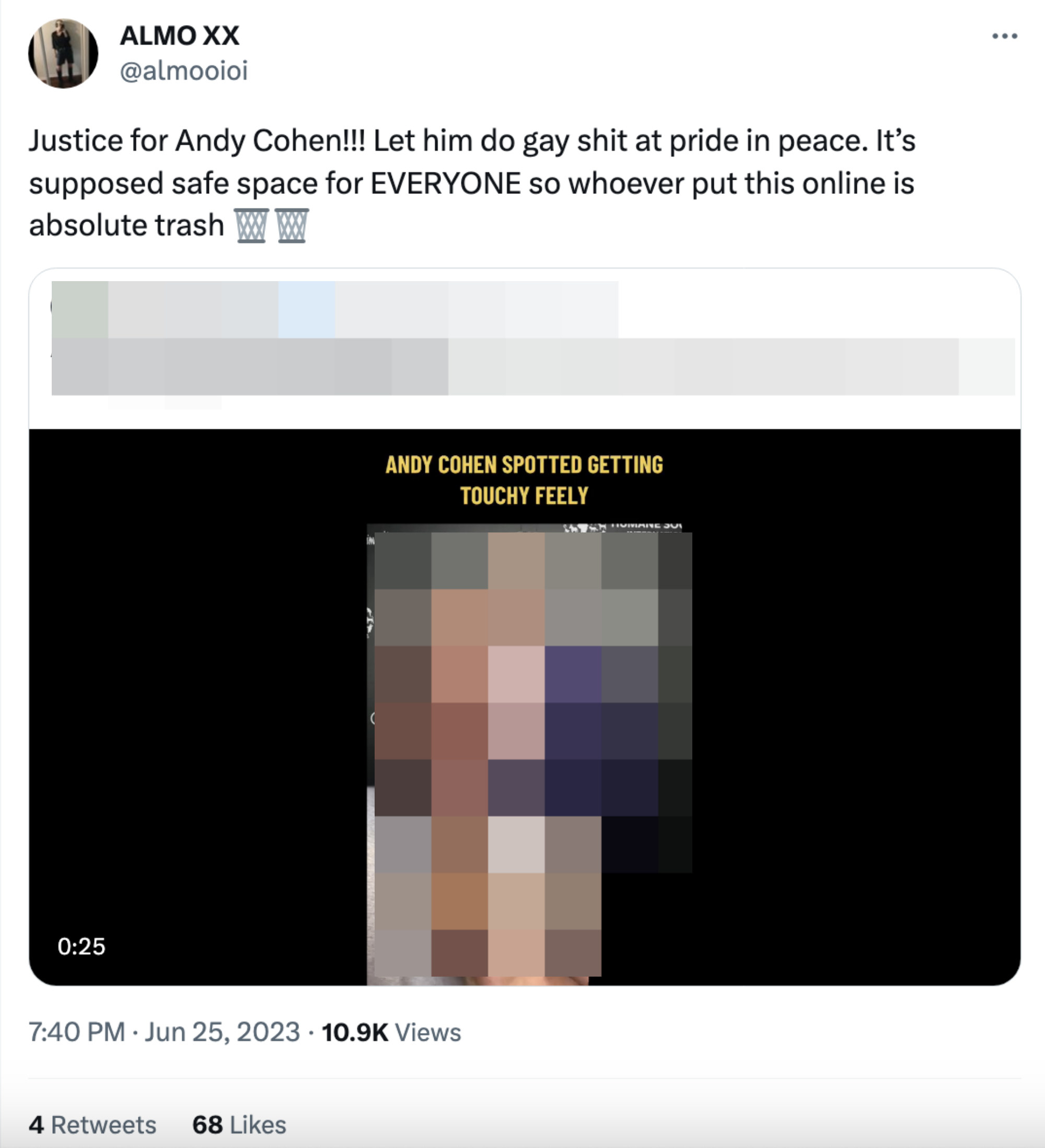 Justice for Andy Cohen!!!! Let him do gay shit at pride in peace. It&#x27;s supposed to be a safe space for EVERYONE so whoever put this online absolute trash