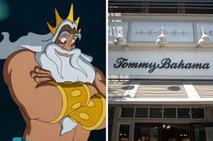 King Triton smiling with a Tommy Bahama store.