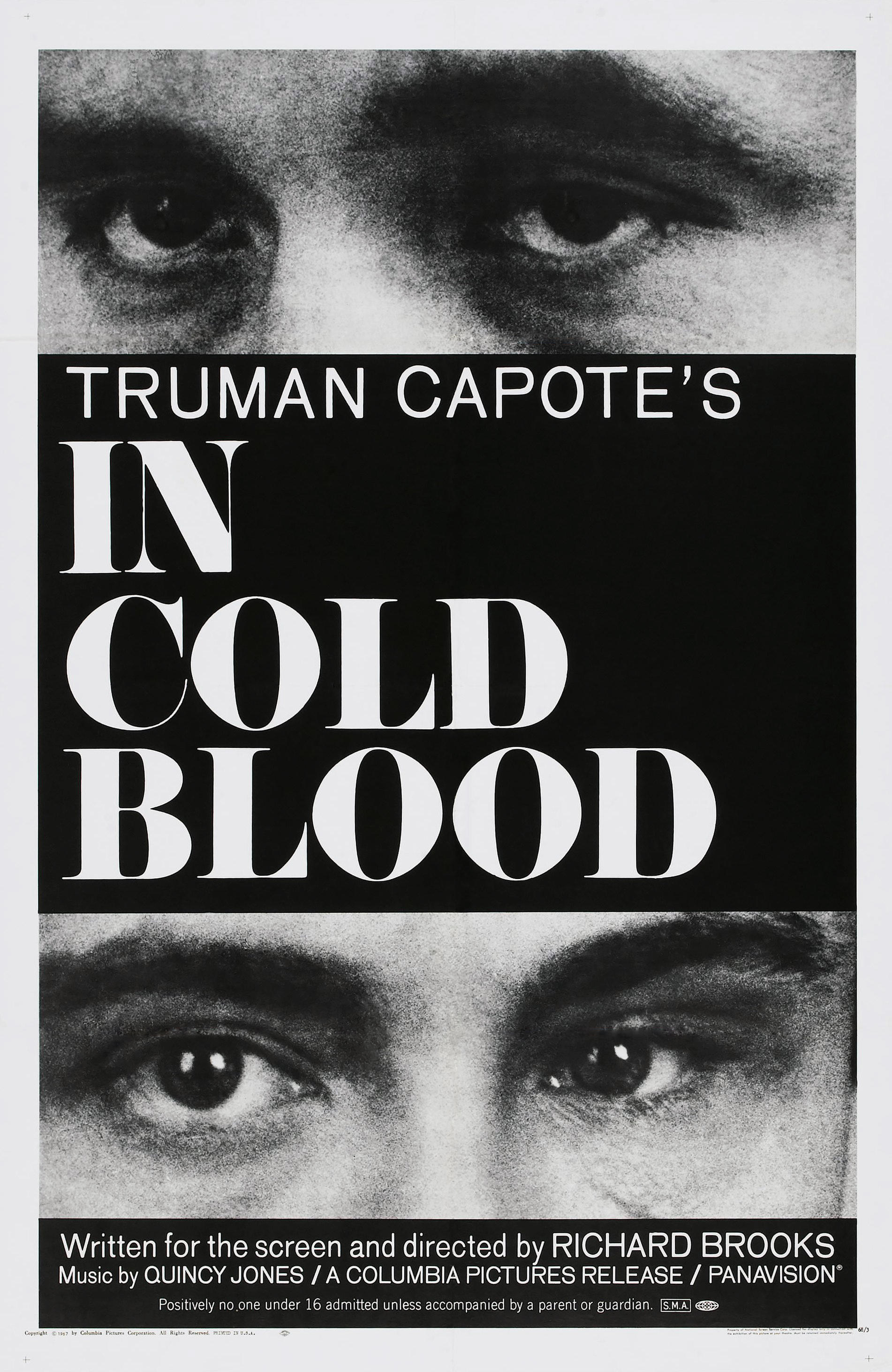 Poster image for the movie &quot;In Cold Blood&quot; showing the eyes of the killers separated by the title card in large white block letters