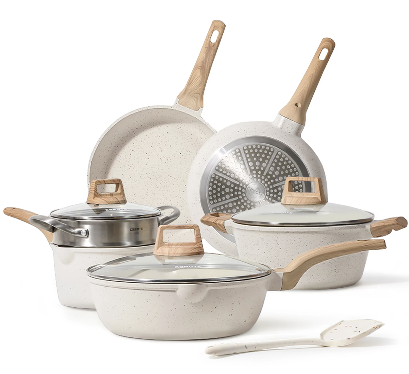 10-piece beige speckled pot and pan set