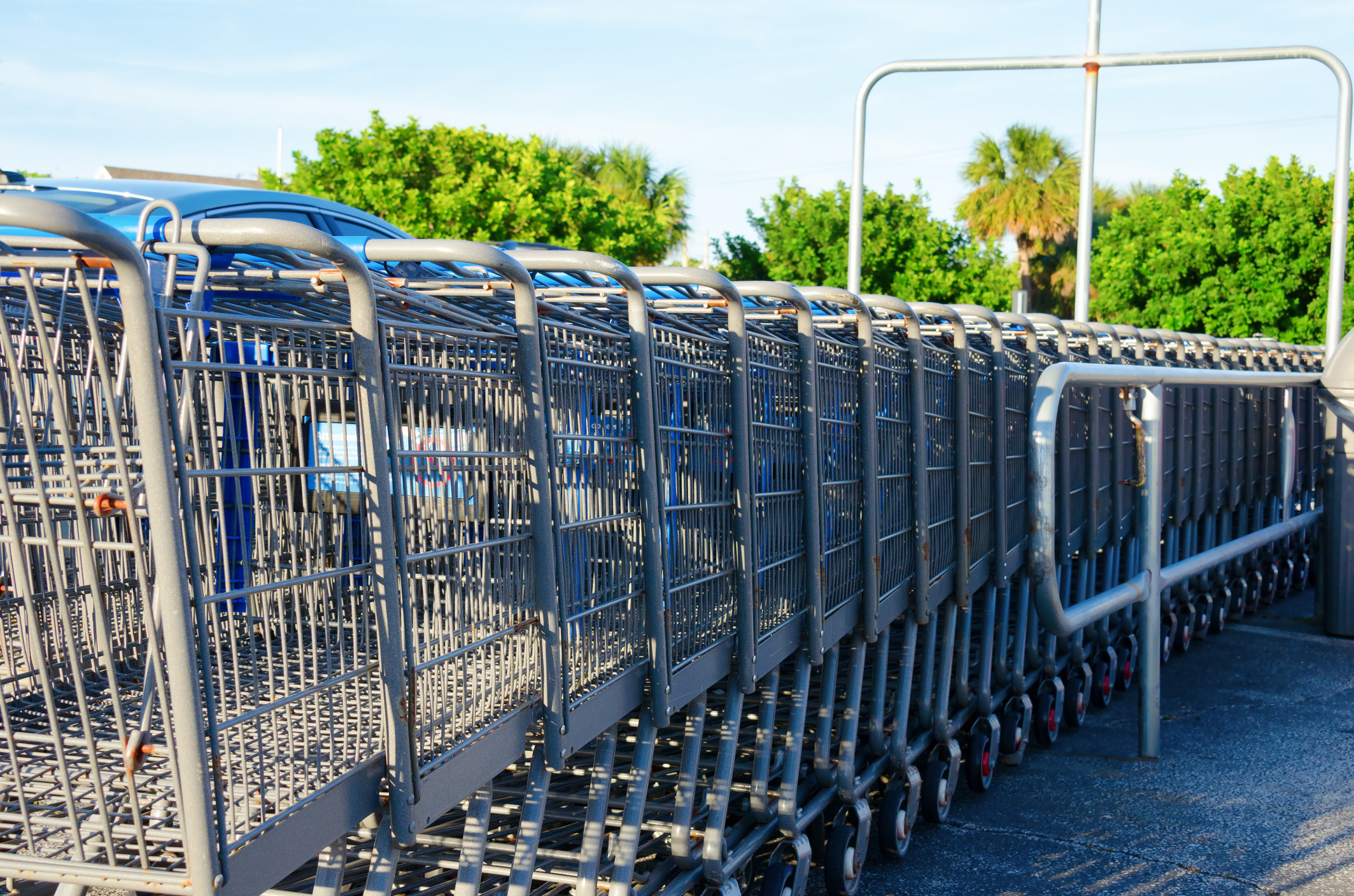 Carts at a grocery store parking lot