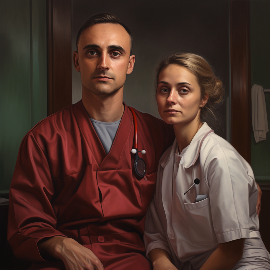 white man and woman wearing scrubs