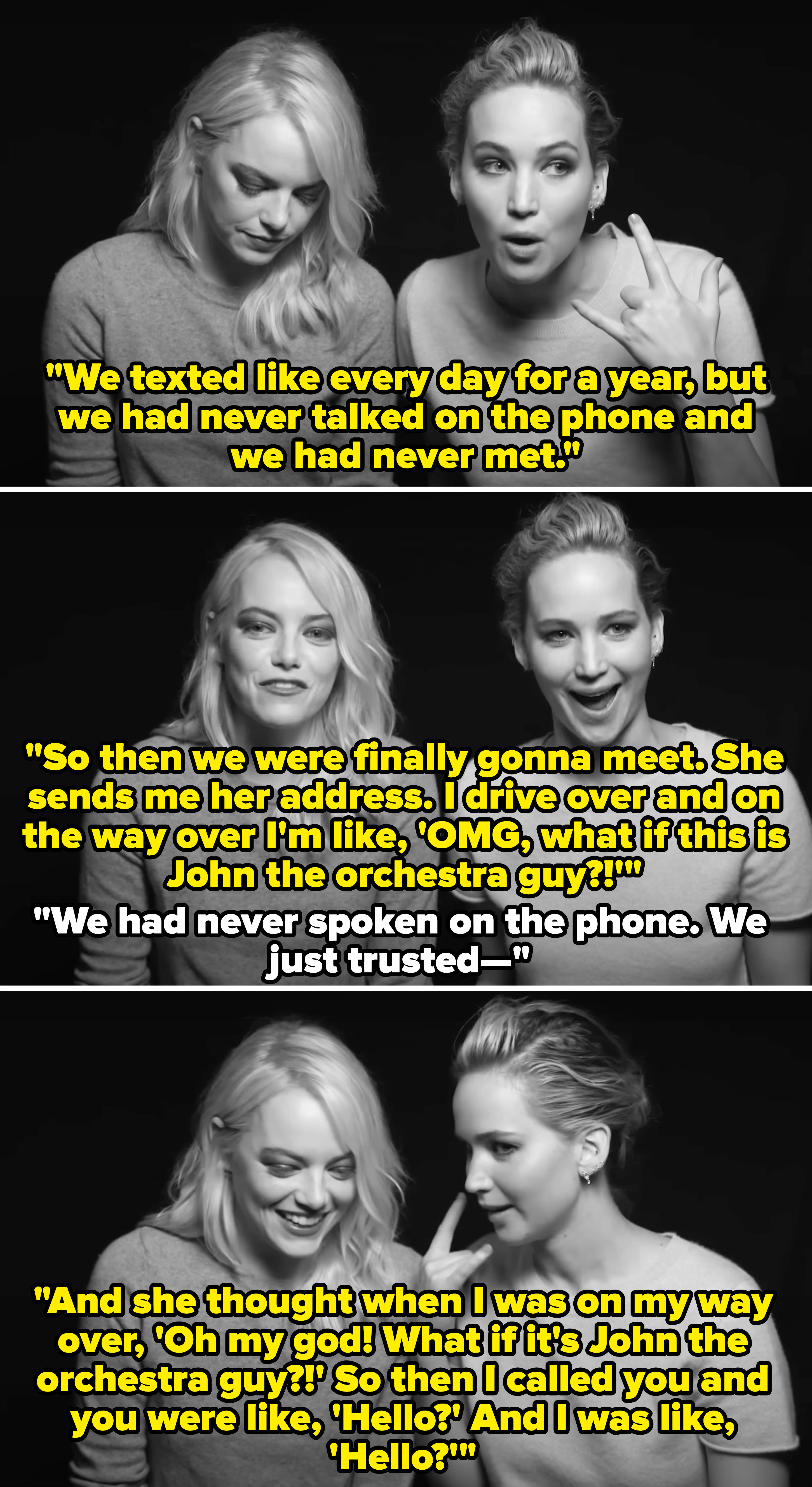 Emma Stone and Jennifer Lawrence being interviewed together