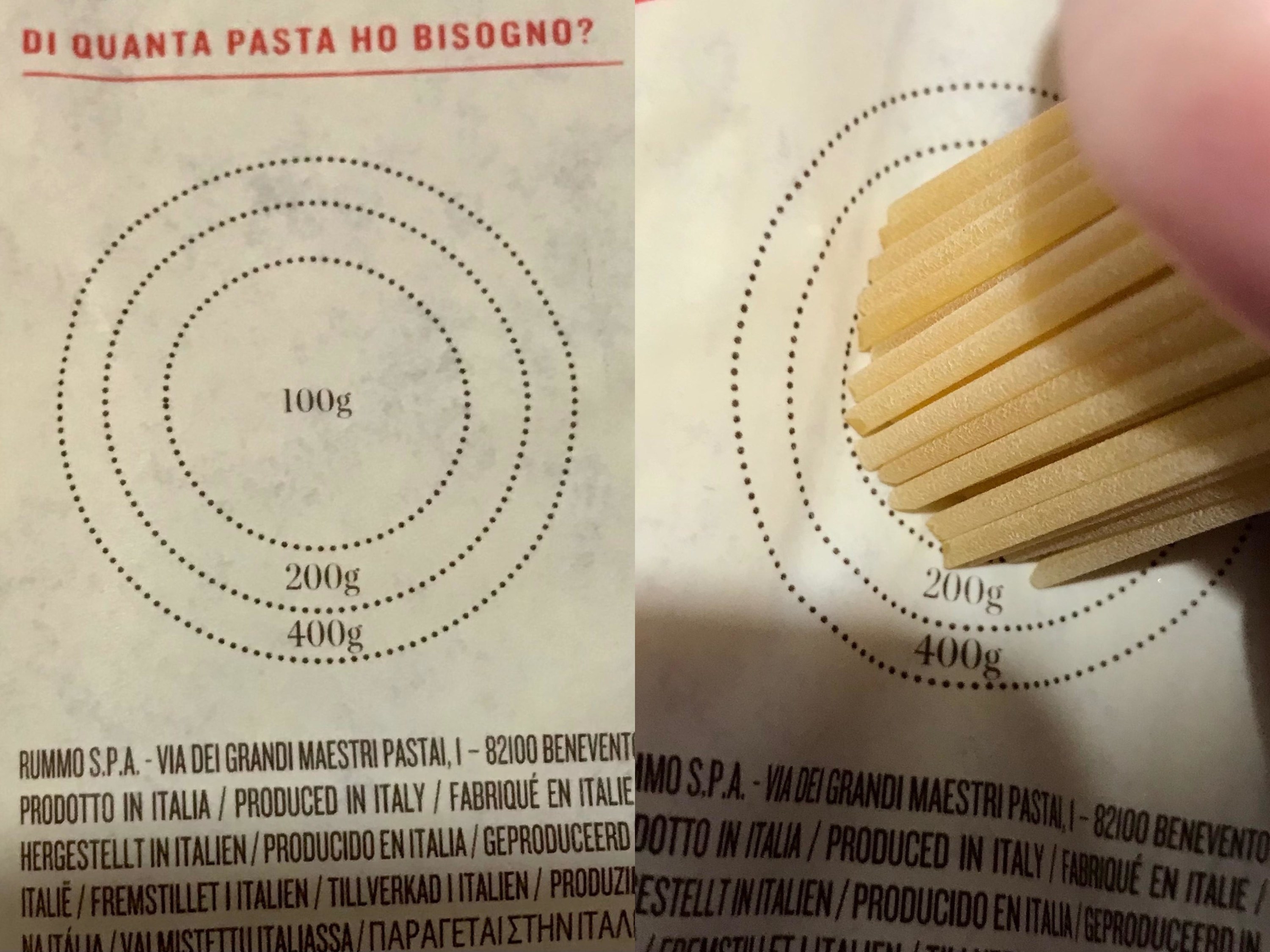 A drawing for measuring pasta