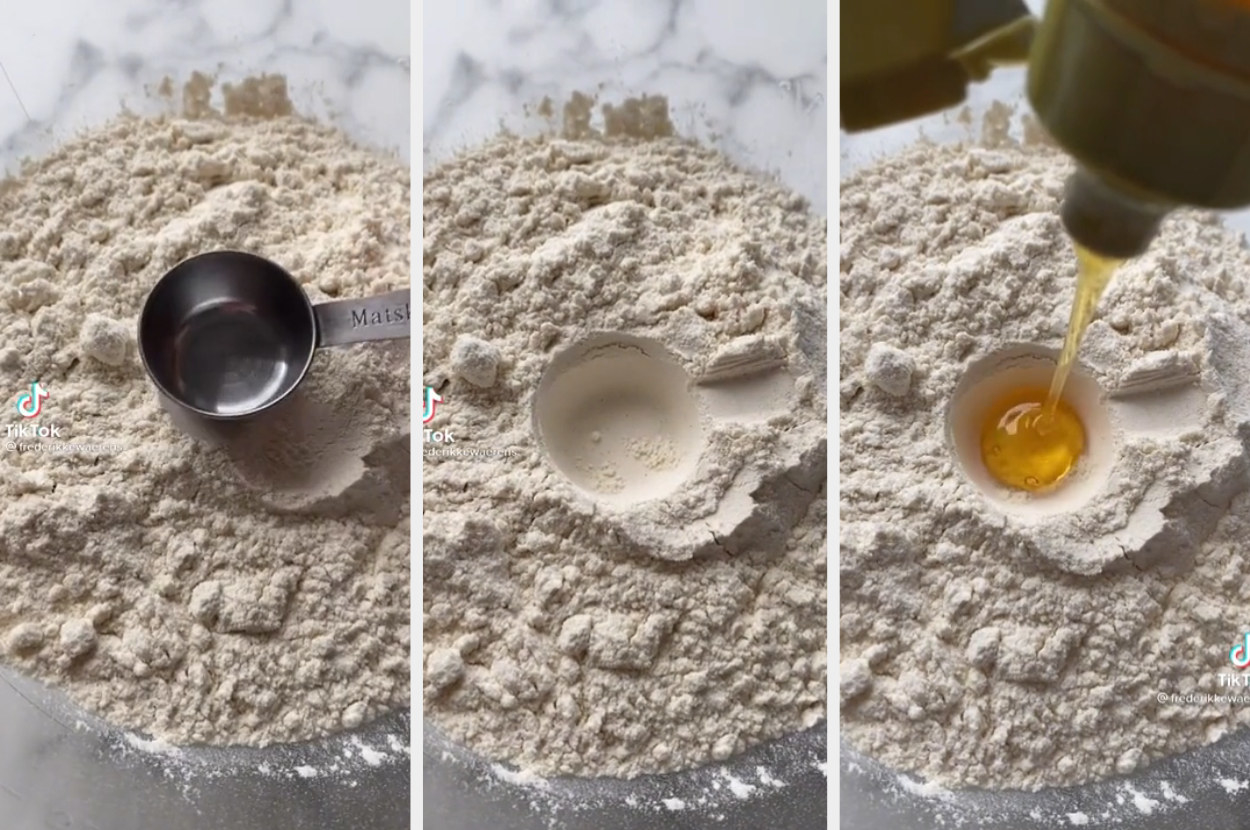 A measuring cup in flour