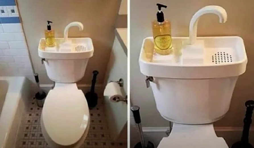 A sink on a toilet
