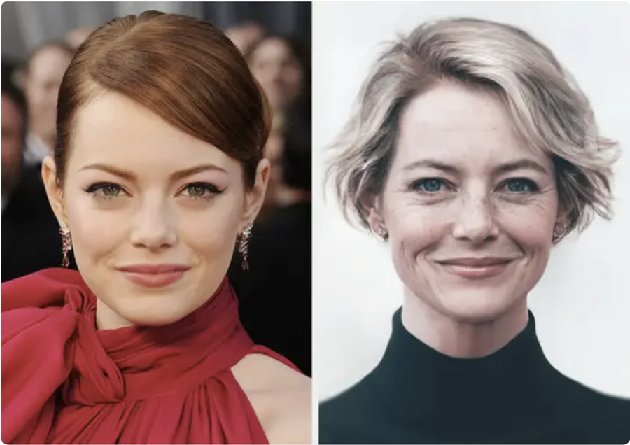 Side-by-side of Emma Stone young and older