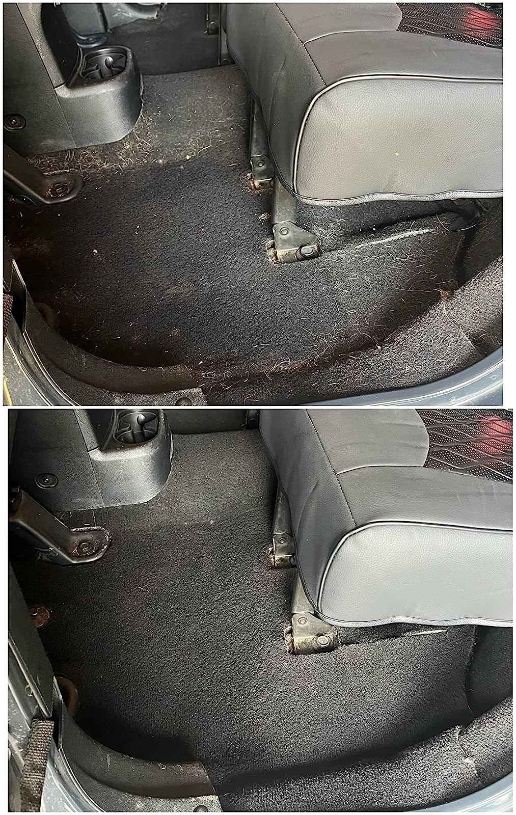 Reviewer&#x27;s photo of a fur remover inside a car.