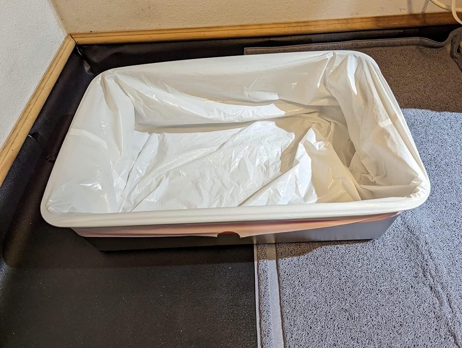 Reviewer&#x27;s photo of litter box with liner.