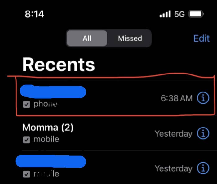 screenshot of someone&#x27;s phone log