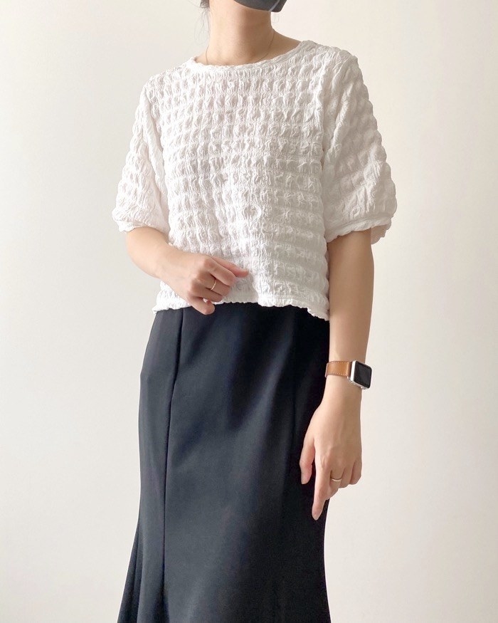 GU(ジーユー)のおすすめのトップス「シャーリングT(5分袖)Q」