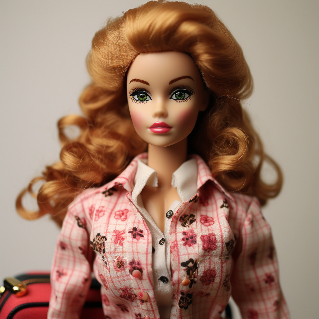 A Barbie with a button-down shirt and a floral jacket over it