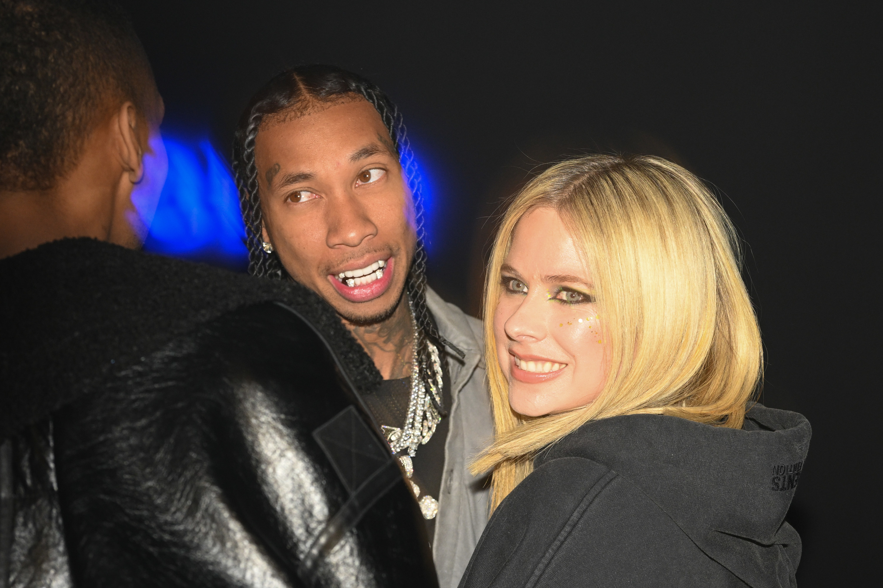 Tyga and Avril Lavigne attend the Mugler x Hunter Schafer party as part of Paris Fashion Week at Pavillon des Invalides on March 06, 2023 in Paris, France