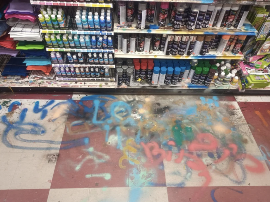 Tested spray paint all over the floor