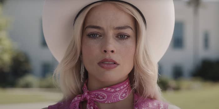 Closeup of Margot Robbie as Barbie