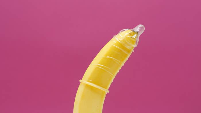 a banana wears a condom