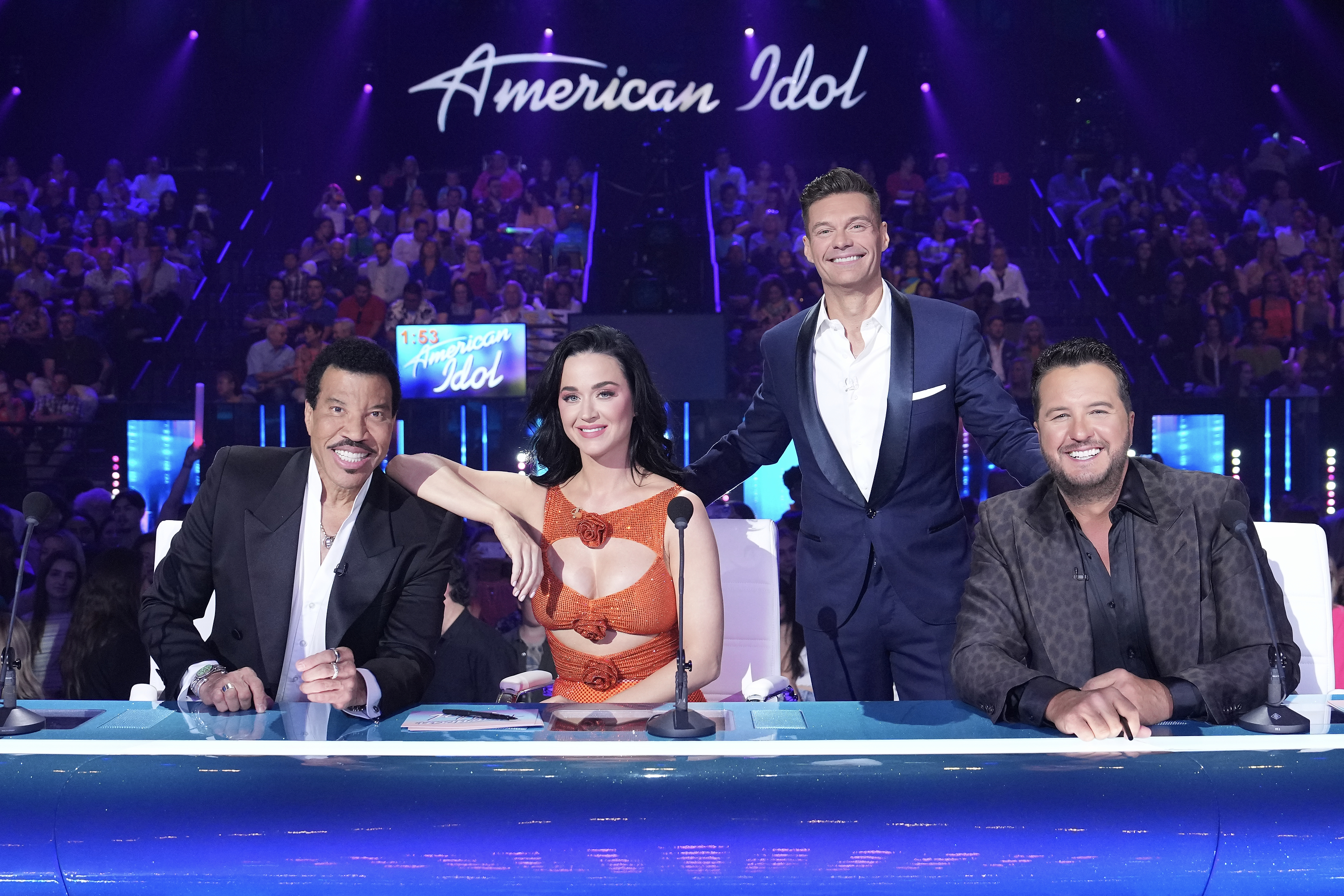 Ryan with the hosts of American Idol Lionel Ritchie, Katy Perry, and Luke Bryan