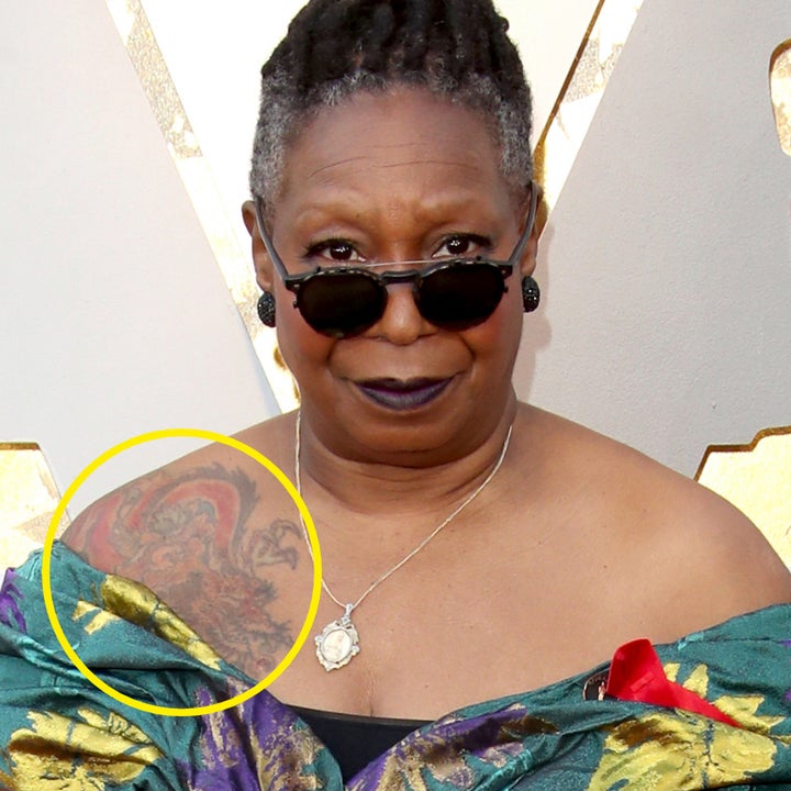 Closeup of Whoopi and a circle over her tattoo