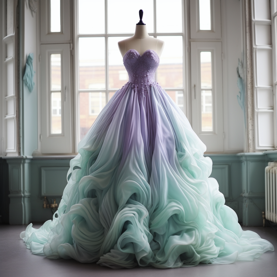 strapless gown with layered tulle pieces for the skirt