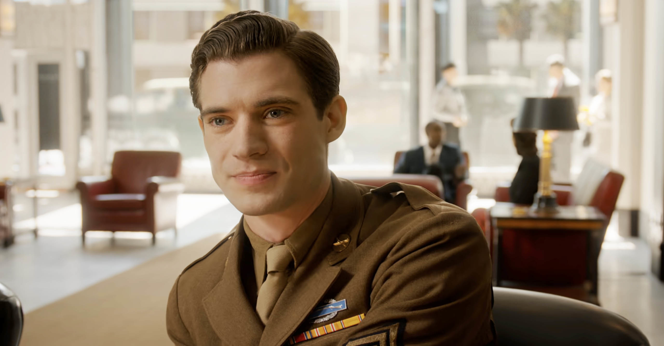 David Corenswet in military uniform in a scene from the miniseries Hollywood