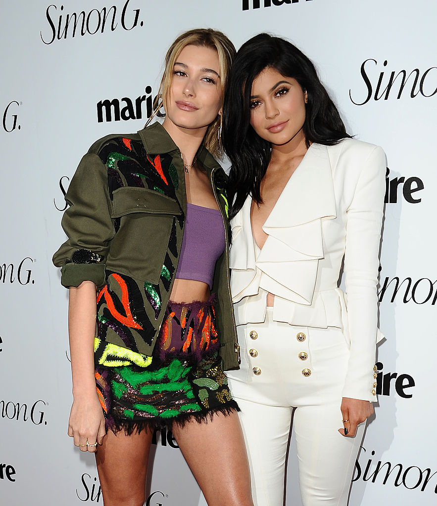 Closeup of Hailey Bieber and Kylie Jenner