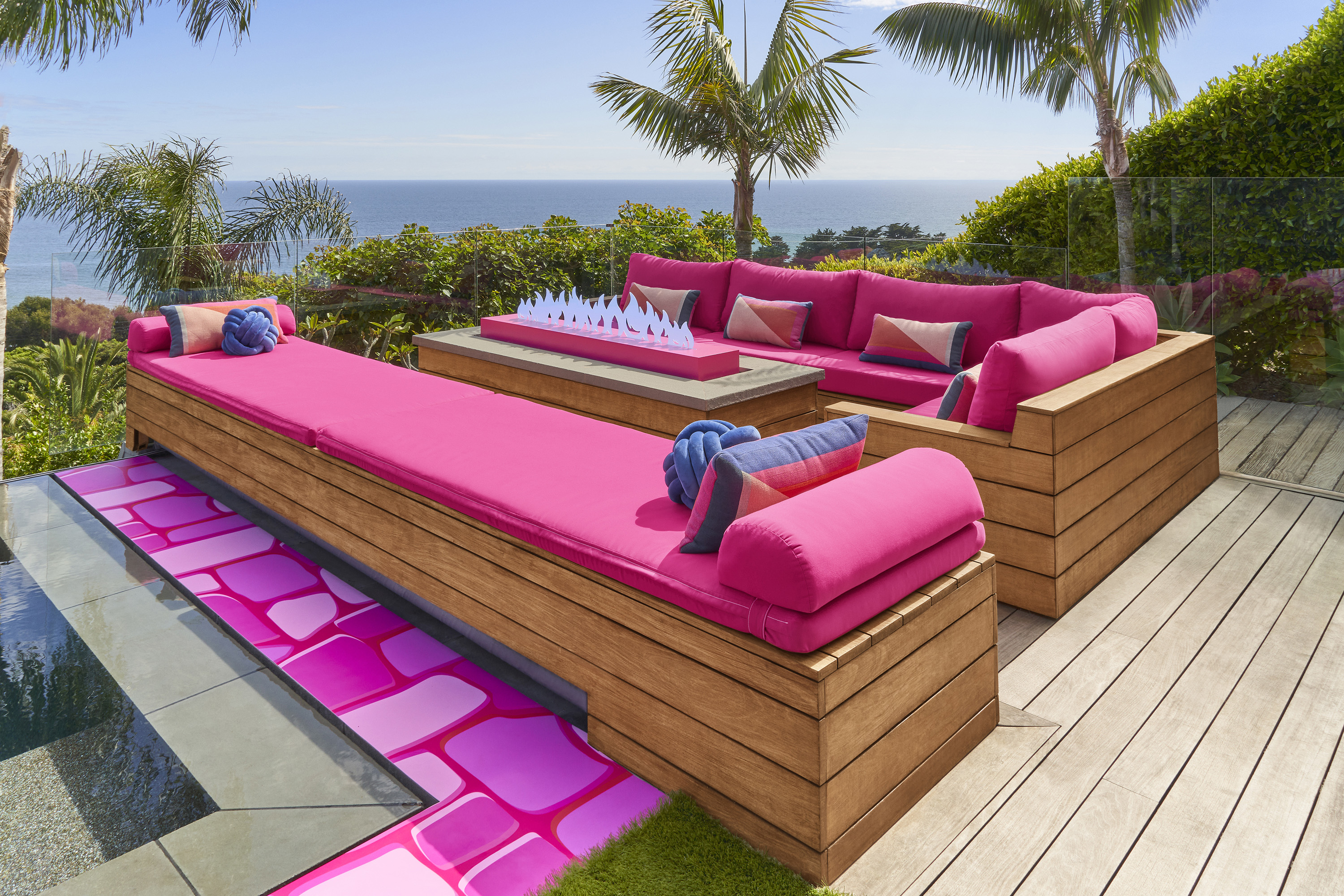 A closeup of pink patio furniture