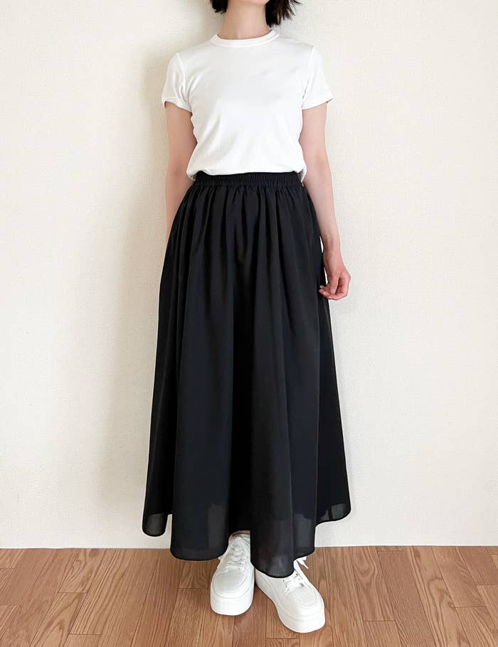 GU】体型カバーに使える〜！美シルエットの「ふんわりスカート」透け感 