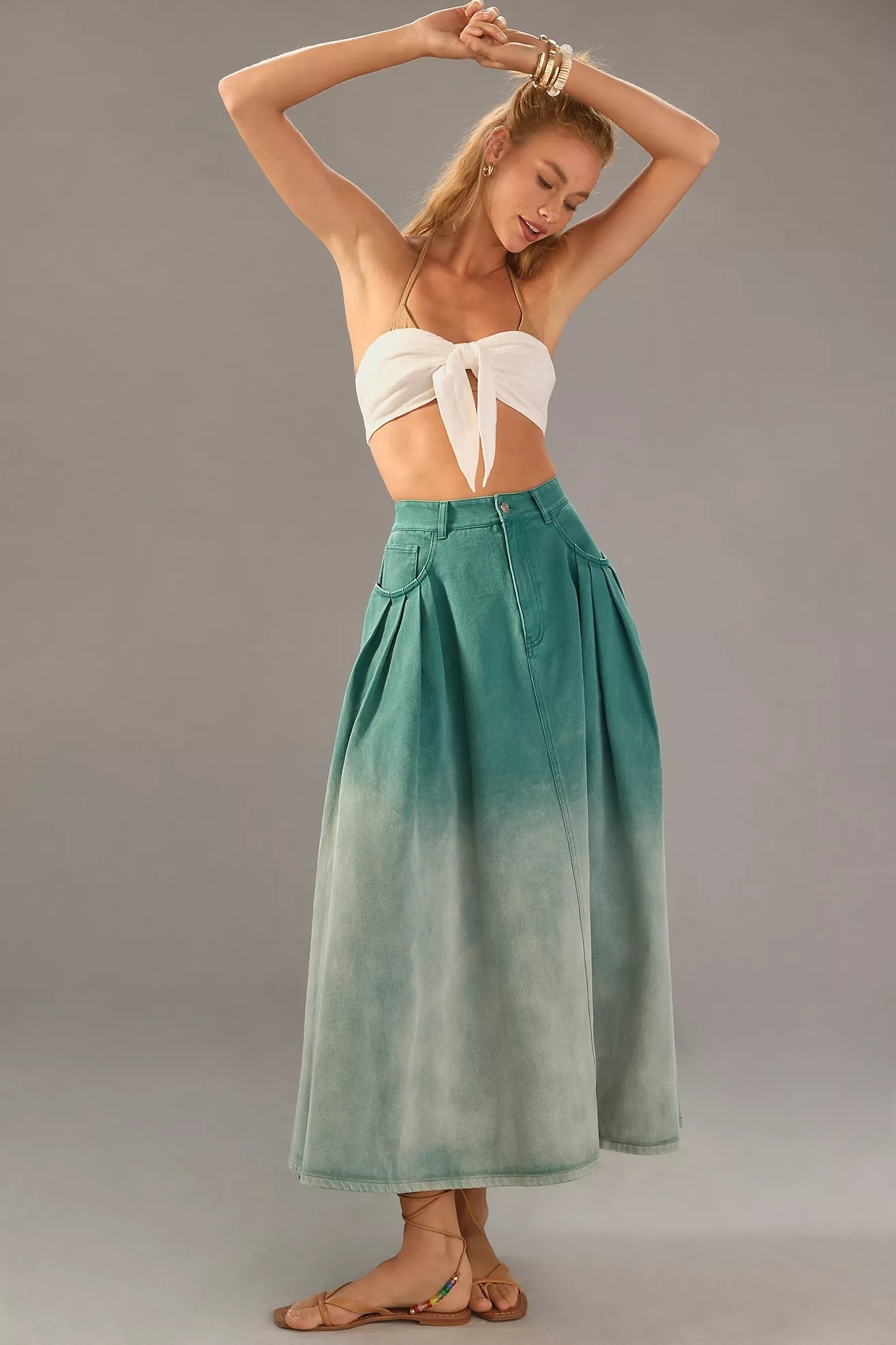 model wearing the ombre denim skirt