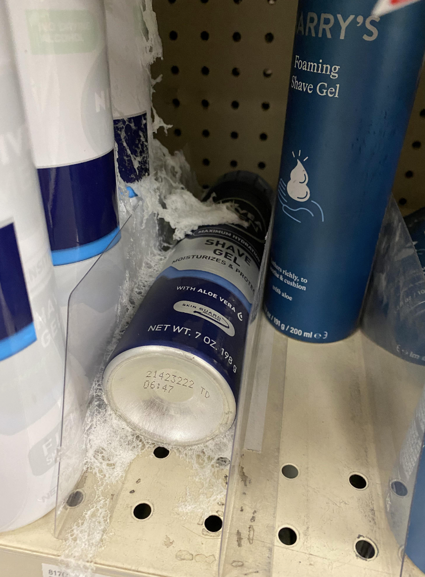 Shaving gel left all over the shelf
