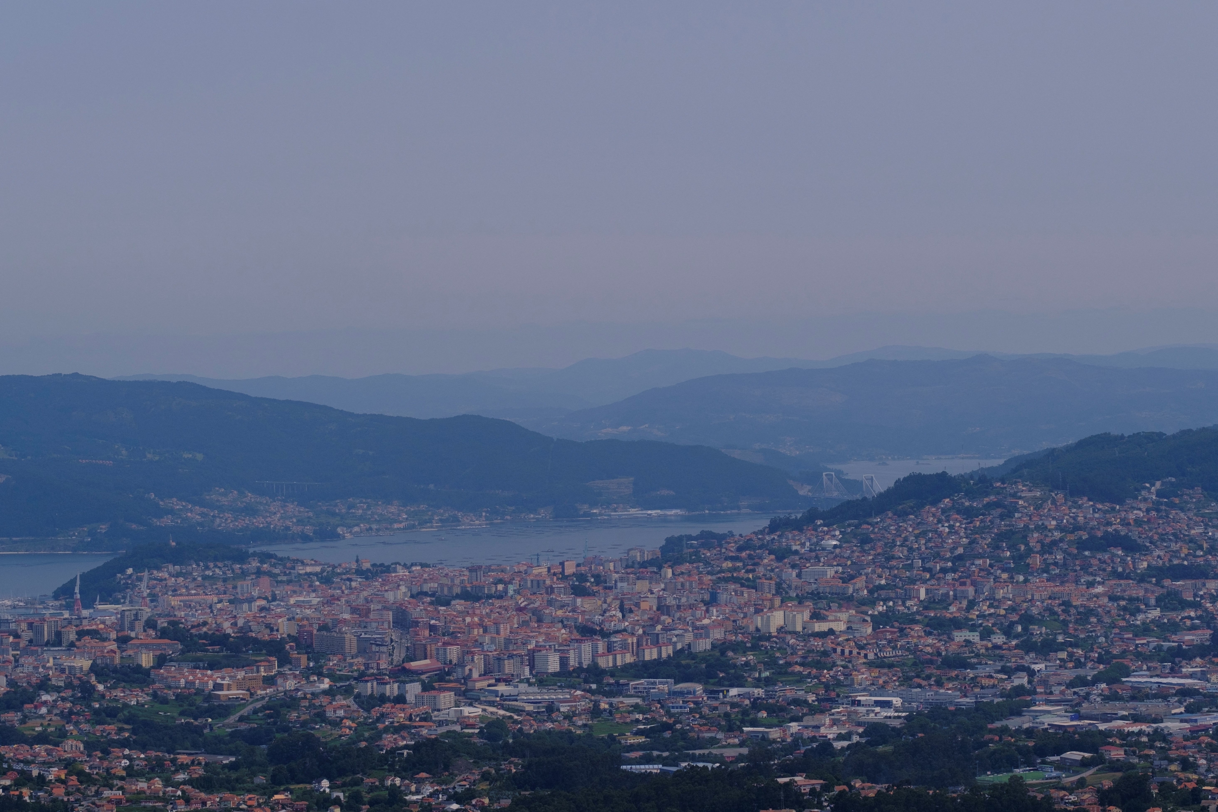 A wide-shot of the city of Vigo