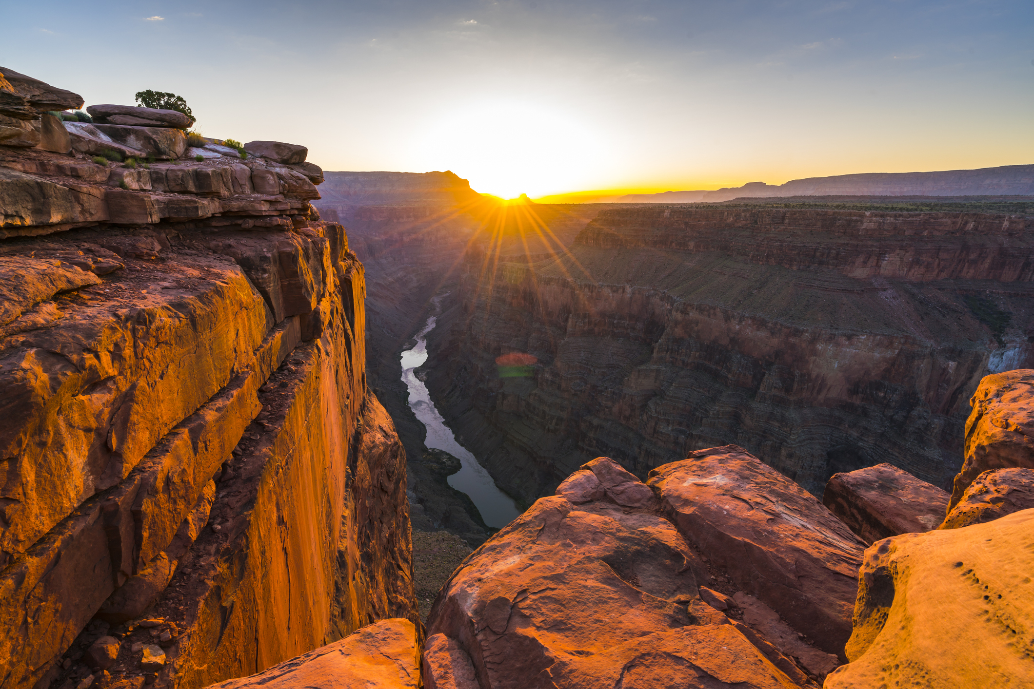 The Grand Canyon with the sun just over the horizon