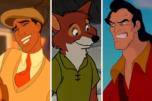 naveen on the left robin hood in the middle and gaston on the right