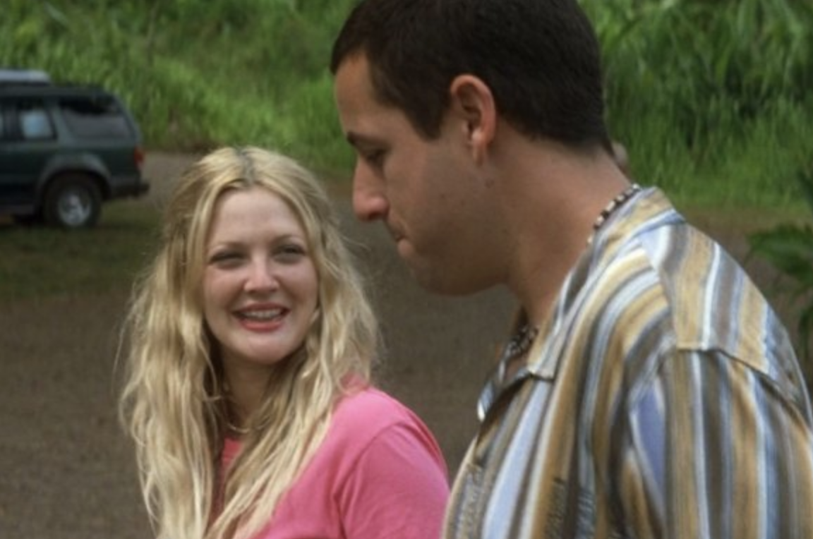Drew Barrymore and Adam Sandler in &quot;50 First Dates&quot; walk in a rainforest in Hawaii.