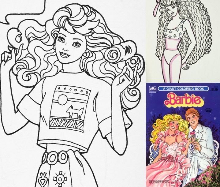 Barbie coloring book pages with hair that reaches the heavens in volume. 