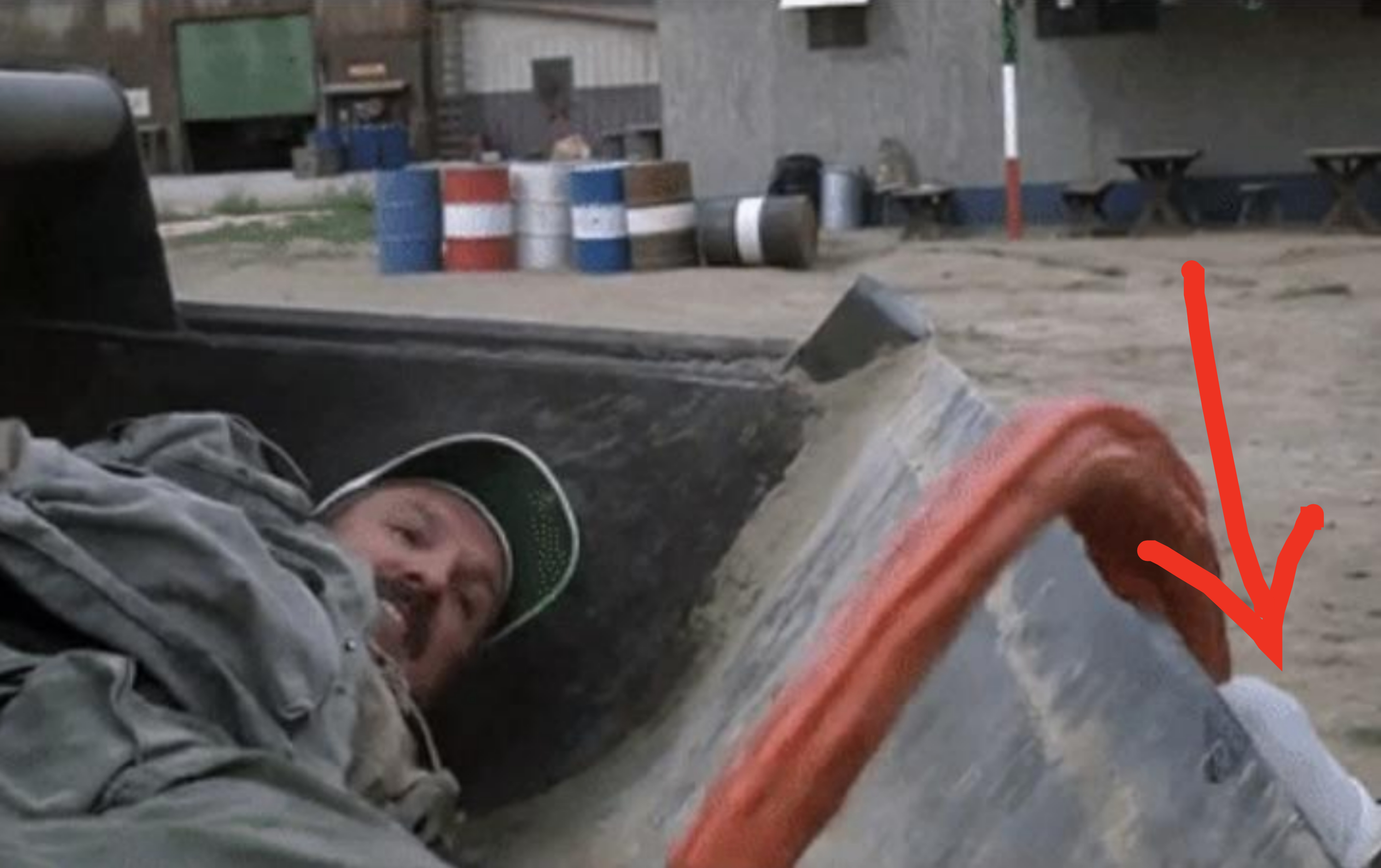 A person&#x27;s hand in the frame in &quot;Tremors 2&quot;
