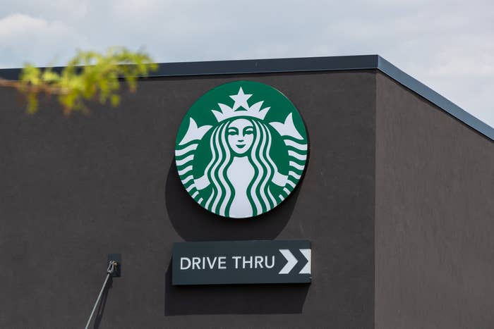 The Starbucks logo on a building