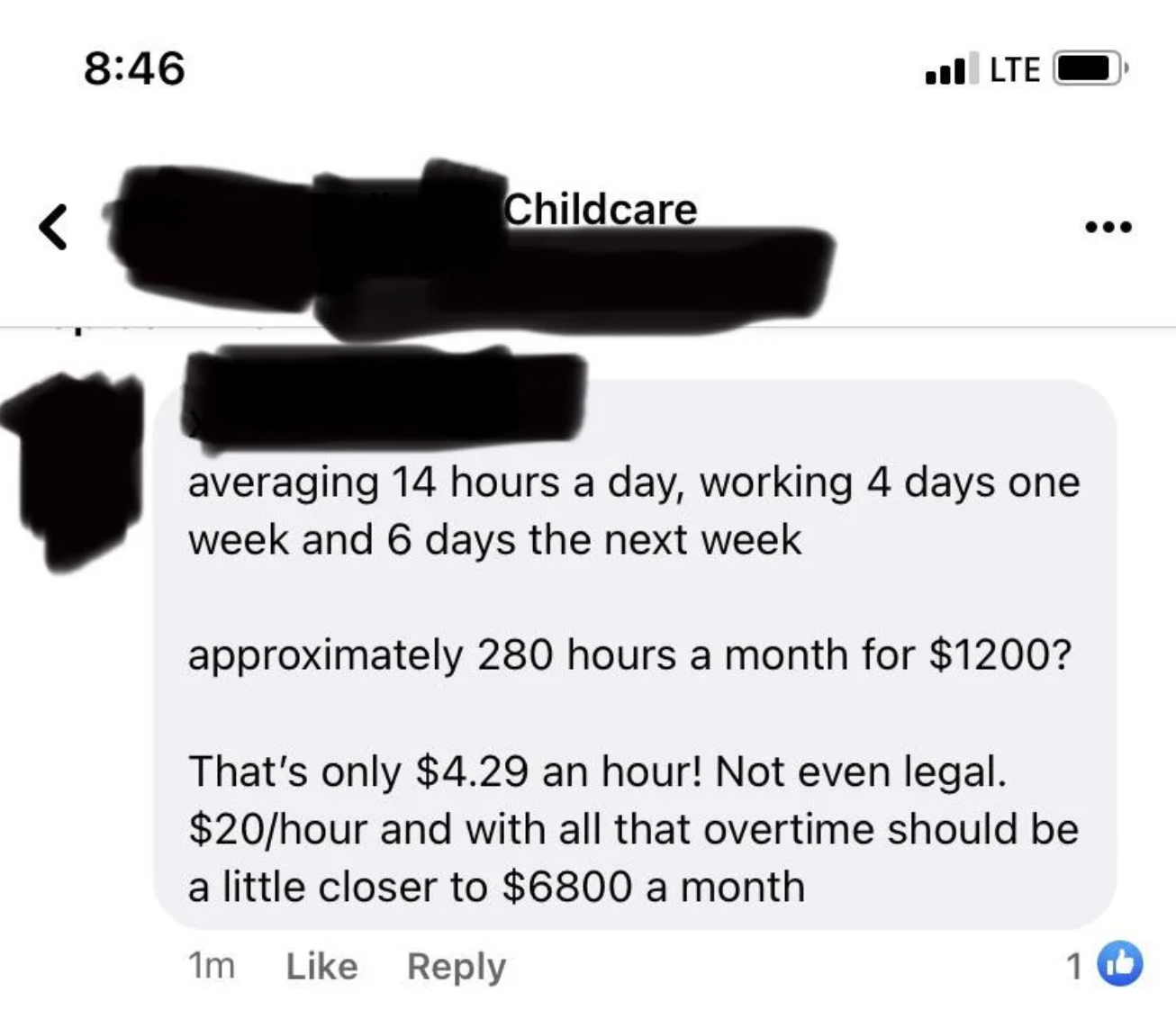 &quot;approximately 280 hours a month for $1200?&quot;