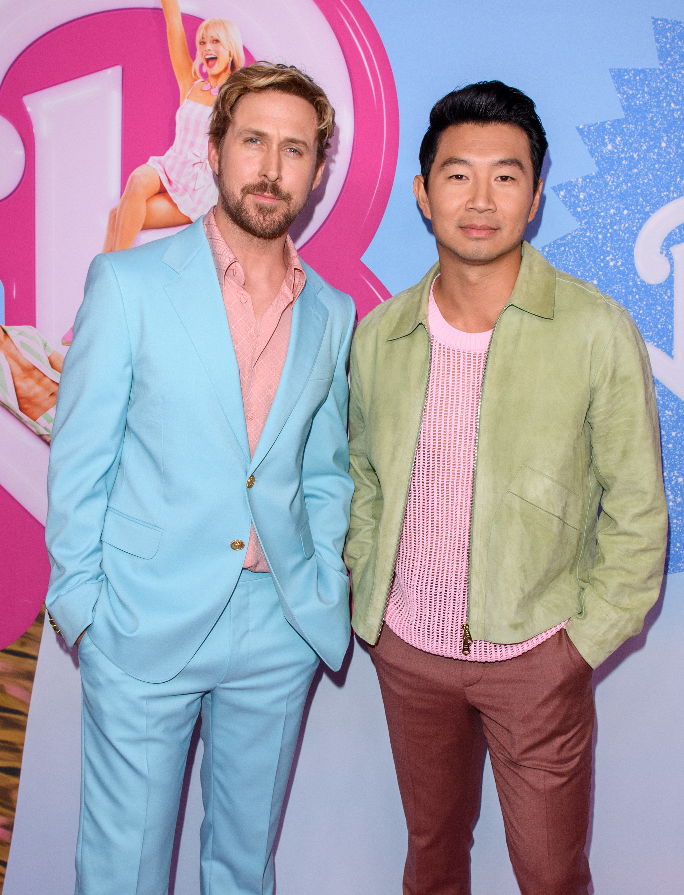 Closeup of Ryan Gosling and Simu Liu