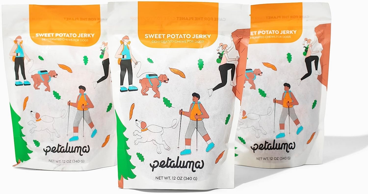 three bags of sweet potato jerky for pets