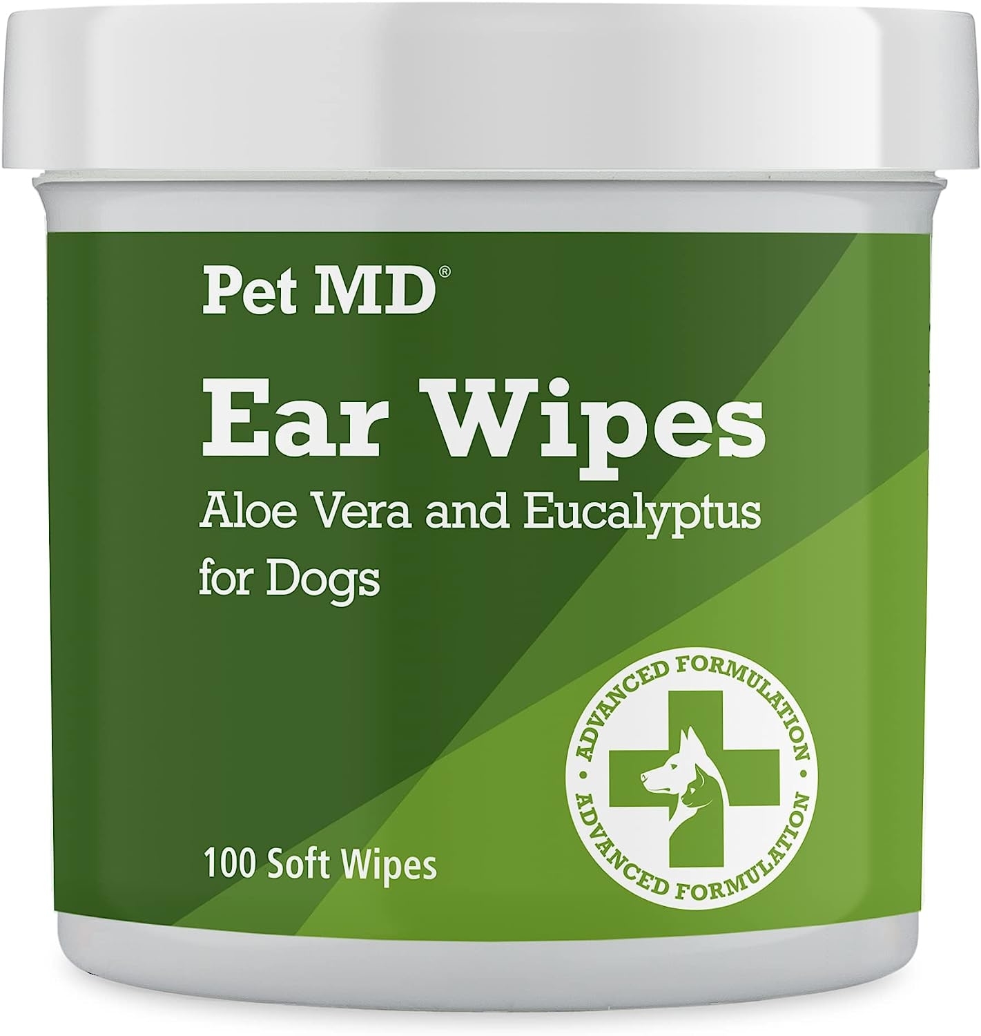 a green jar of ear wipes for dogs