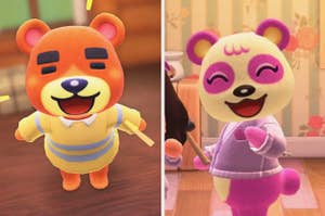 Two Animal Crossing NPC bears laugh