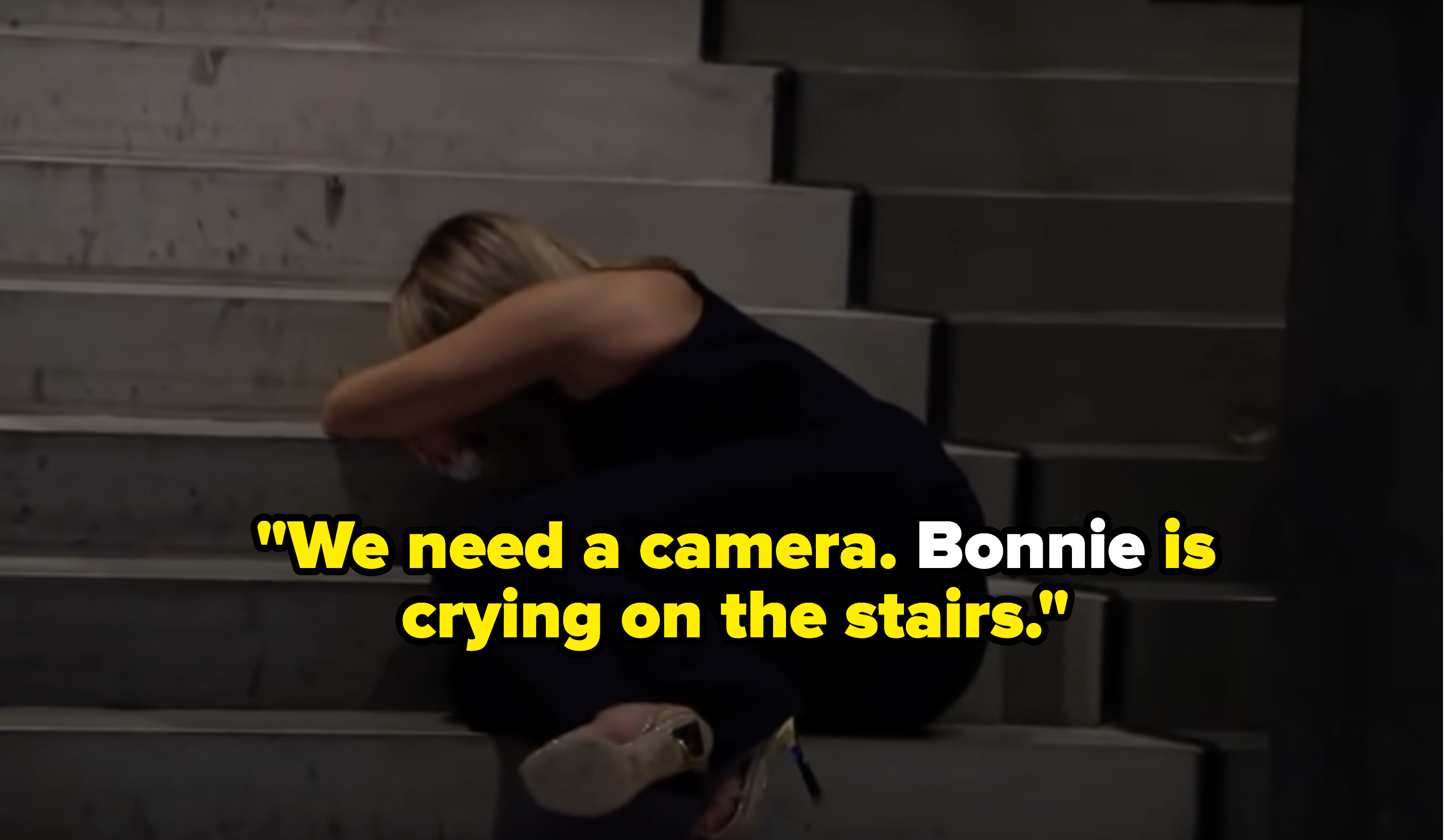 Rachel crying on the stairs after Clayton tells her he&#x27;s in love with three women on &quot;The Bachelor&quot;