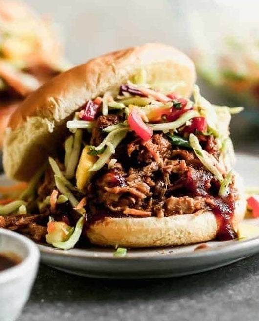pulled pork sandwiches with mango pineapple slaw