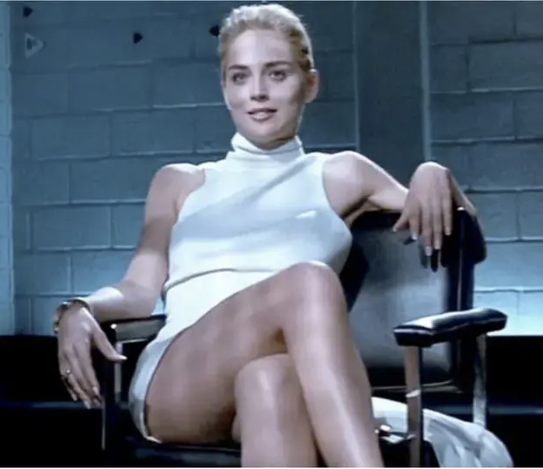 Sharon with her legs crossed in Basic Instinct