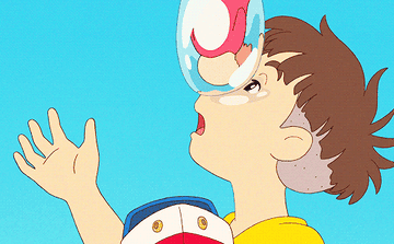 A girl in a bubble smashes into a kid&#x27;s face, breaking the bubble.
