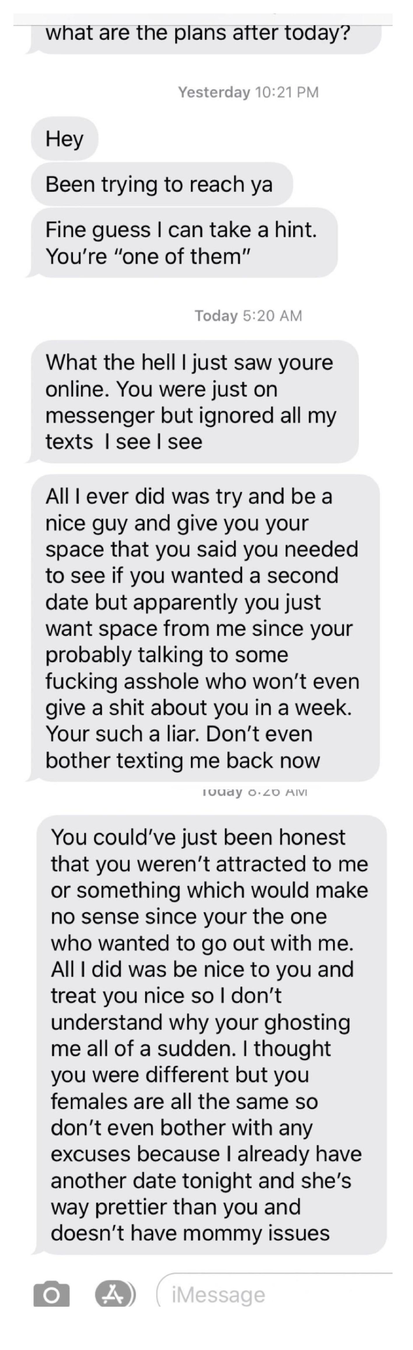 guy sending unanswered texts about how he&#x27;s just a nice guy